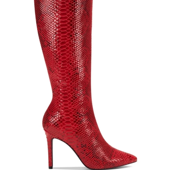 NWT Christmas Red Snakeskin Knee High Leather Boots - Picture 12 of 16
